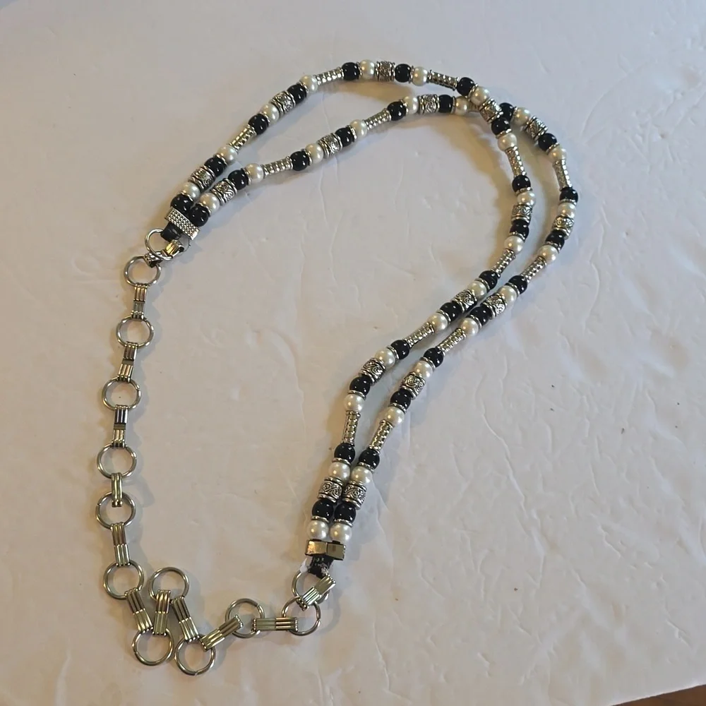 Womens Vintage Black/ Silver Metal Dress Belt Chain Hook Statement Sz.M/L